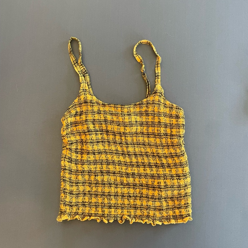Yellow and Black Plaid Women's Top